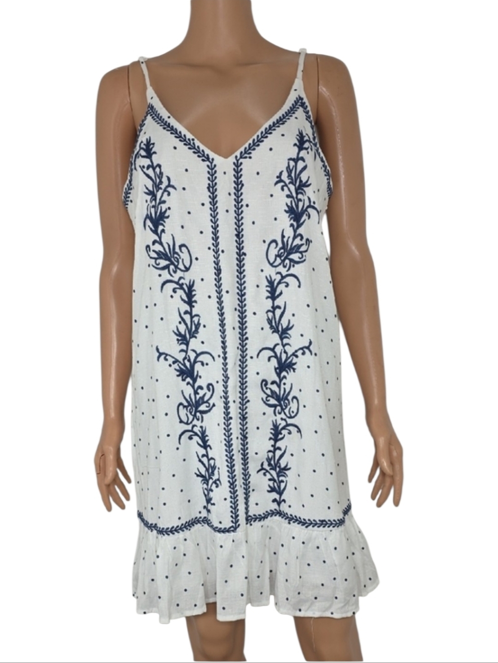 She + Sky Women's Sleeveless Embroidered polka dots  Mini  Dress White Size L‎